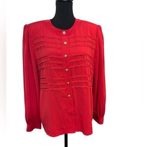 Worthington Vintage Red Holiday Blouse Women Size 12